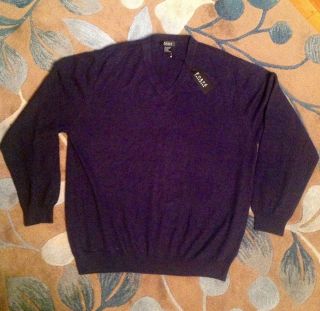 Mens 100 Cashmere Forte V Neck Sweater Dark Blue Long Sleeve XXL 2XL