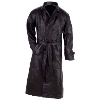 Black Leather Trench Coat Full Length Duster Mens New