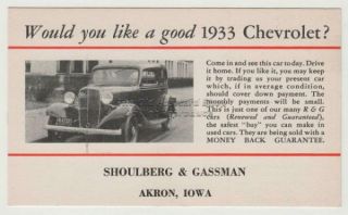 IA Akron Shoulberg Gassman Used Car Sales 1933 Chevrolet Un NA042