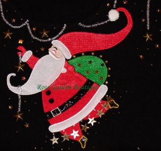 New Berek Santa Claus in The Sky Christmas Holiday Beaded Sweater XL