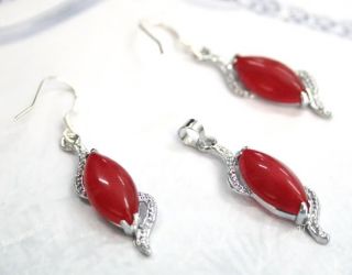 Fashion Red Agate Dangle Earrings Pendant Silver Hook