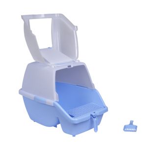 New Split Hooded Cat Litter Box Litter Pan Entry Grate with Scoop Blue