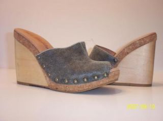 Gee Wawa Jones Peep Toe Leather Platform Wedge Clog Sandal 10