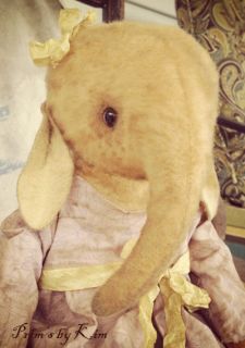 Shabby Primitive Fuzzy Elephant Bear Doll Vintage LK