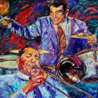 Large Jazz Art Painti Gene Krupa Jack Teagarden D Hurd