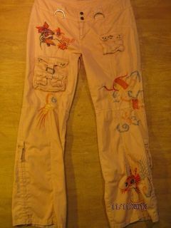 Ed Hardy by Christian Audigier Peach Embroidered Cargo Pants Size XL