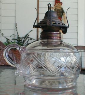 Circa 1874 Oil Kerosene Finger Lamp Diamond Sunburst