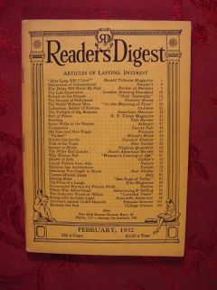 Readers Digest February 1932 Stuart Chase Paul Gallico