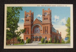 1940s First Methodist Church Gainesville GA Hall Co Postcard Georgia