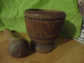 ANTIQUE HAND CRAFTED WOODEN MORTAR AND PESTLE