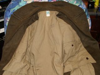 French Army Olive OD Wool Overcoat Brown Tranch Jacket US Size 44