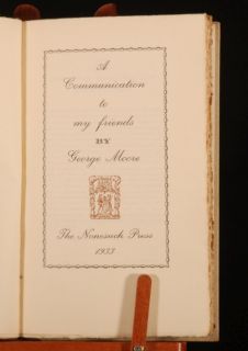 1933 Communication to My Friends by George Moore First