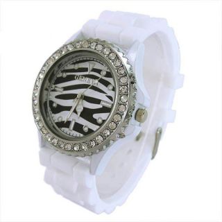  Geneva Zebra Silicone Ruuber Quartz Crystal Wrist Watch M581