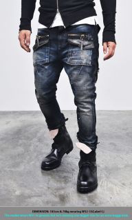 STREET EDGE ZIPPERED MENS BAGGY SKINNY FIT LEATHER POCKET CARGO JEANS