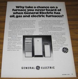 1973 VINTAGE AD~GENERAL ELECTRIC OIL,GAS & ELECTRIC FURNACES GE