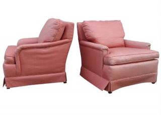 Classic Pair Kindel Furniture English Arm Chairs Ready for Upholstery