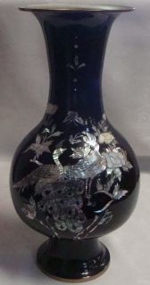 Mother of Pearl and Black Enamel Oriental Vase with Box