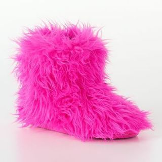 Candies Careah Faux Fur Fuzzy Slipper Boots in Pink Rainbow New in