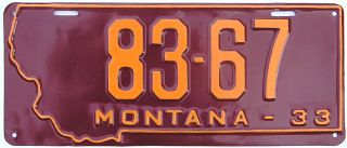 1933 Montana License Plate Gibby Alpca