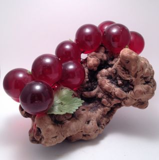 Vintage Retro Lucite Acrylic Resin Grape Grapes Cluster Red Driftwood