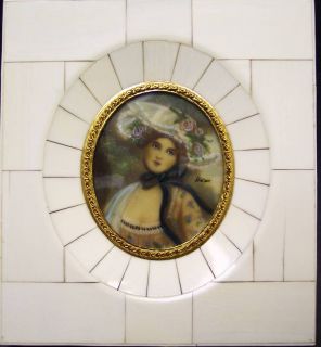 Antique Miniature Portrait Painting Duchess Georgiana O