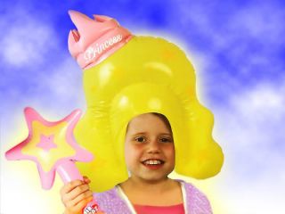 Giant Inflatable Blow Up Princess Wig with Crown Wand Kids Costume
