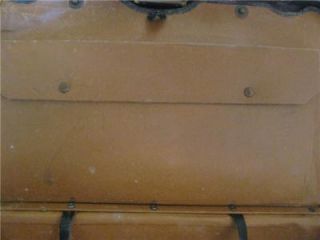 very old   very heavy leather suitcase   neat travel stickers ~