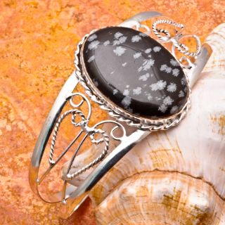 Natural Snowflake Obsidian Gemstone Cuff Bracelet 8 10 925 Silver