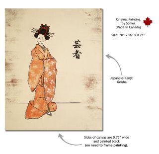 SONIEI, Geisha Painting, Japanese Woman, Contemporary Art, Orange, Red