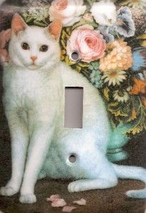 White Cat Kitty Painted Steel Wall Plate Single Switch
