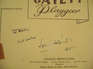 John Gielgud Autograph from March 1951 on Playbill The Ladys not for