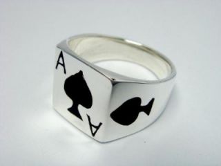  Sterling Silver Mens Ace of Spades Casino Poker Card Game Ring