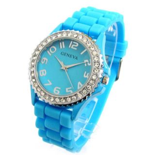 Mens Womens Large Geneva Silicone Jelly Rubber Watch w Crystals