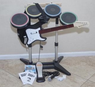 Nintendo Wii ROCK BAND 2 Game Set w Wireless Guitar Drums Mic bundle