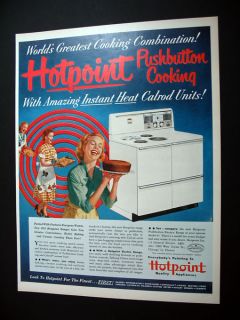 Hotpoint Pushbutton Electric Range Oven 1952 Print Ad
