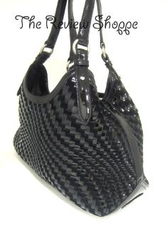 Cole Haan Genevieve Woven Patent Leather Small Triangle Tote Handbag