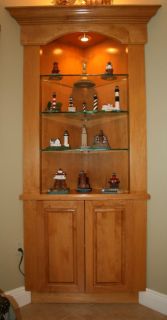 Maple Wood Corner Curio with Glass Shelves and 2 Door Storage