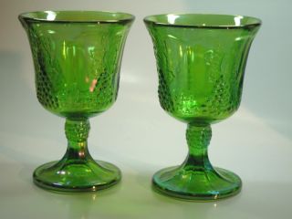 Indiana Carnival Glass Grapes Goblets Set of 2 Green