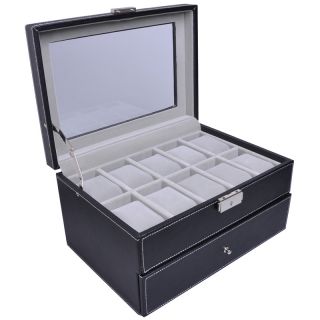 20 Mens Watch Display Box Glass Top Jewelry Case Organizer
