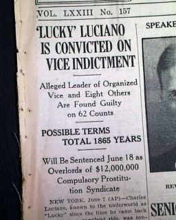  Luciano Convicted Guilty Verdict Mafia Genovese 1936 Newspaper