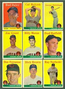 1958 58 TOPPS CLEVELAND INDIANS 10 CARD LOT