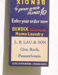  Matchbook Bendix Home Laundry L B Lau Son Glen Rock PA York Co