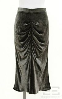 Giorgio Armani Black Label Grey Velvet Ruched Front Pencil Skirt