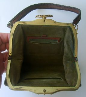  Nouveau Hand Tooled Leather Handbag Meeker Made Turn Loc Clasp