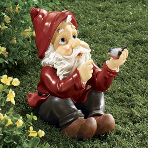 Sitting Garden Gnome with Bird in Hand Sculpture Statue Whimsical New