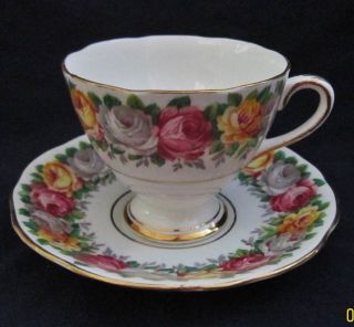 Gladstone #5740 Bone China Rosemary Yellow,Pink,Grey Roses Teacup