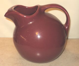 1950s Vintage Hall Ball Pitcher Jug w Ice Lip in Maroon Pottery Nice