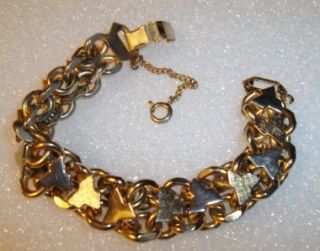  Chunky Gold Tone Bracelet Chain Link with Designs & Safety Chain