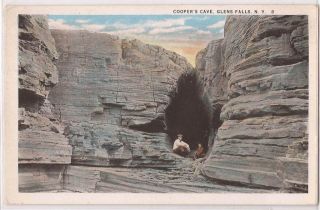 Glens Falls New York Postcard Coopers Cave People Scene c1930s