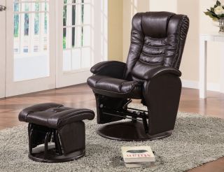 Coaster Brown Leather Like Vinyl Glider Recliner and Ottoman 600165